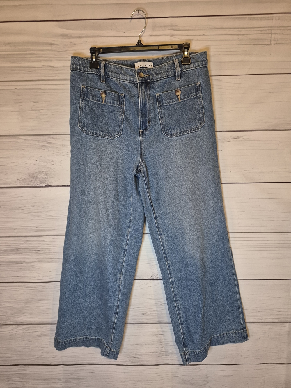 LOFT 'Palmer' Light Blue Wide-Leg Jeans with Front Patch Pockets